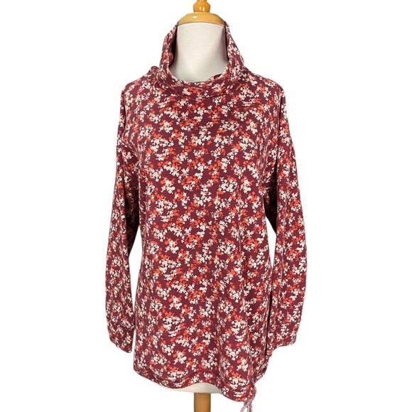 Lands’ End Floral Waffle Knit Cowl Neck Tunic Top 1X Drawstring Hem Cottagecore - Picture 12 of 16